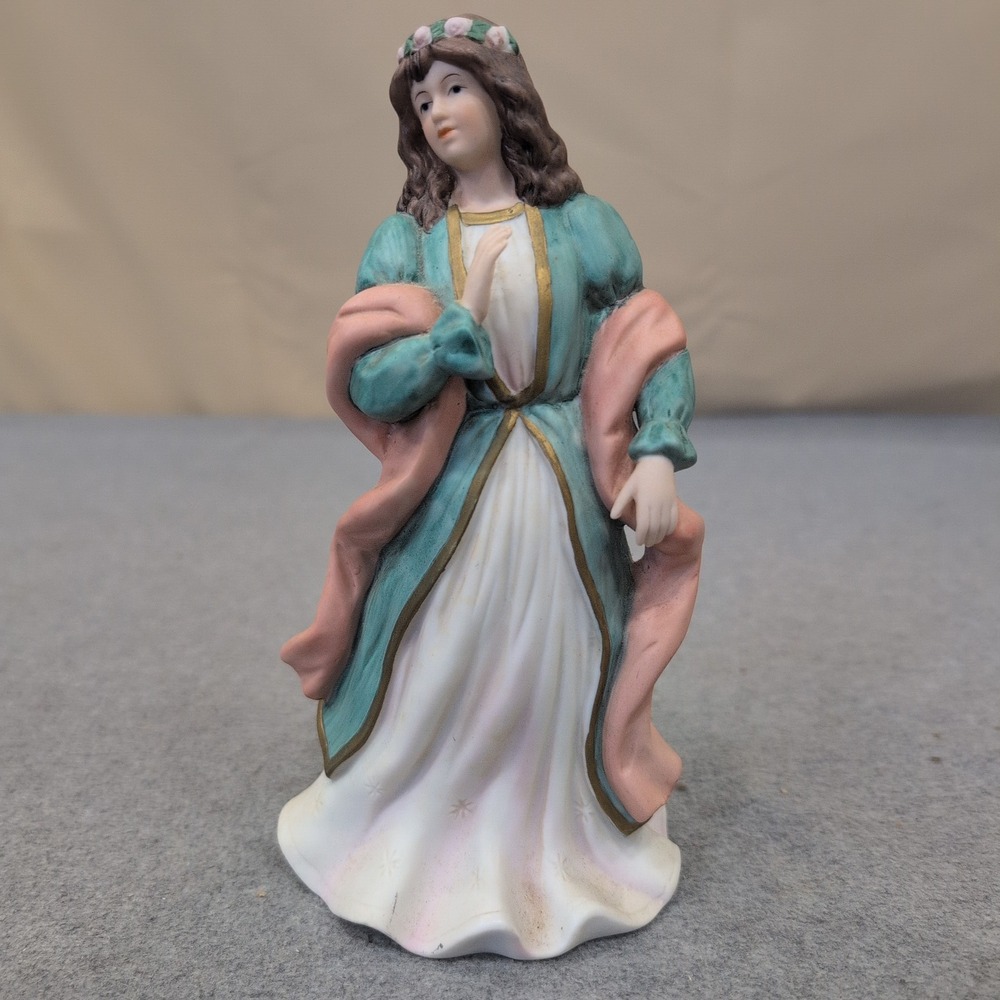 Homco 1486 Vintage Porcelain Lady Figurine Teal‎ Gown Pink Shawl Malaysia